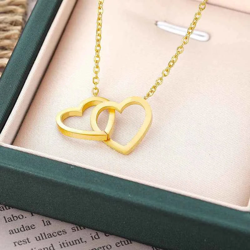 18k Gold Plated Water Resistant Double Heart Necklace