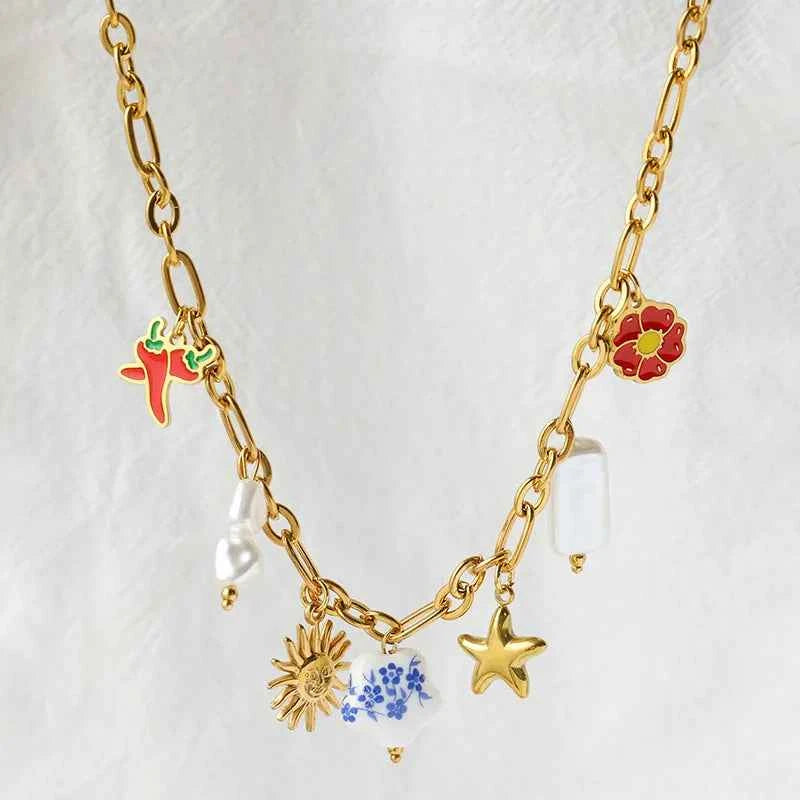 14K Gold Plated Chain & Charm Necklace