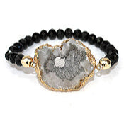 Black Faceted Bead Bracelet with Druzy Connector