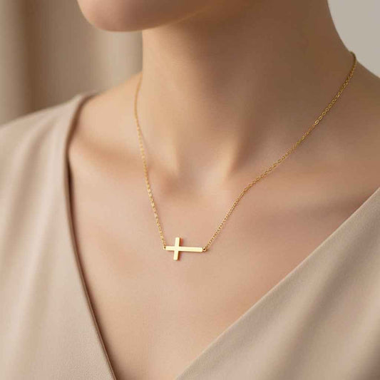 Small Cross Chain Necklace in Gold or Silver