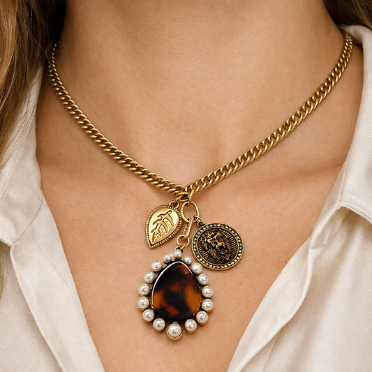 Tortoise Pearl Charm Necklace