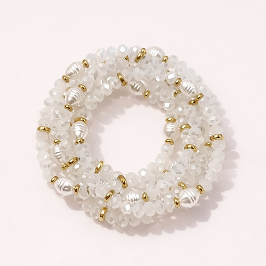 White Faceted and Pearl Bead Stack