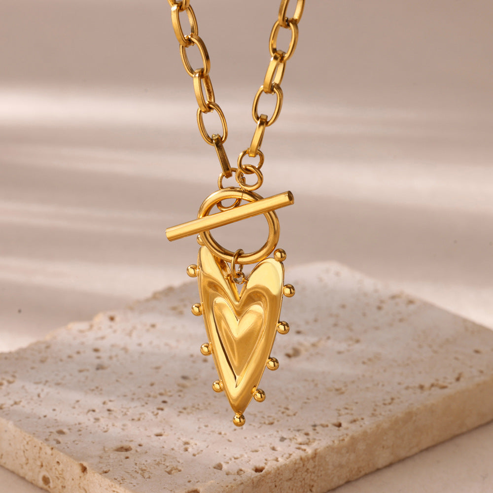 18k Water Resistant Chain Necklace with Heart Pendant