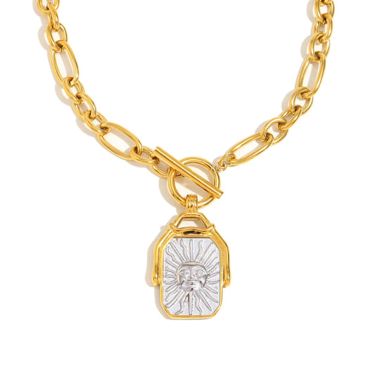 Two Tone Paperclip Chunky Chain with Sunshine Pendant