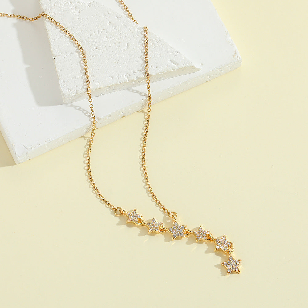 Pavé Crystal Star Drop Necklace - Gold tone