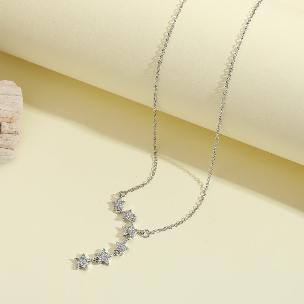 Pavé Crystal Star Drop Necklace - Silver tone