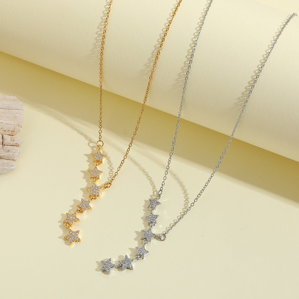 Pavé Crystal Star Drop Necklace - Gold and Silver