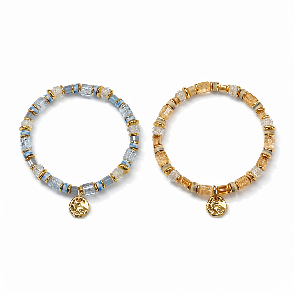 Crystal & Gold Beaded Bracelet with Gold Charm