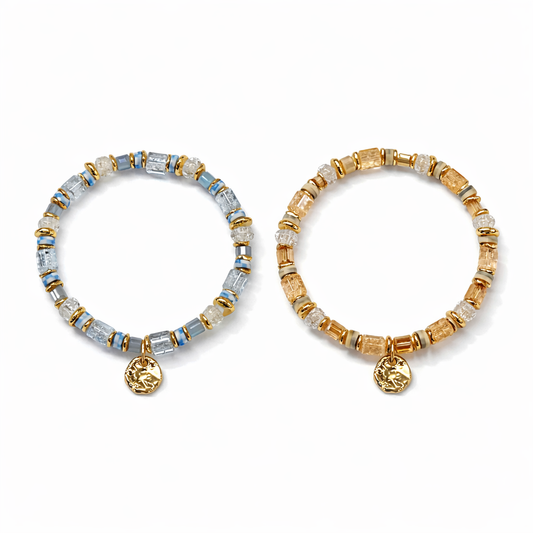 Crystal & Gold Beaded Bracelet with Gold Charm