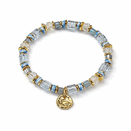 Crystal & Gold Beaded Bracelet with Gold Charm