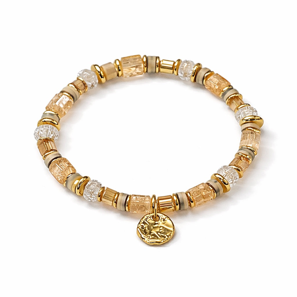 Crystal & Gold Beaded Bracelet with Gold Charm