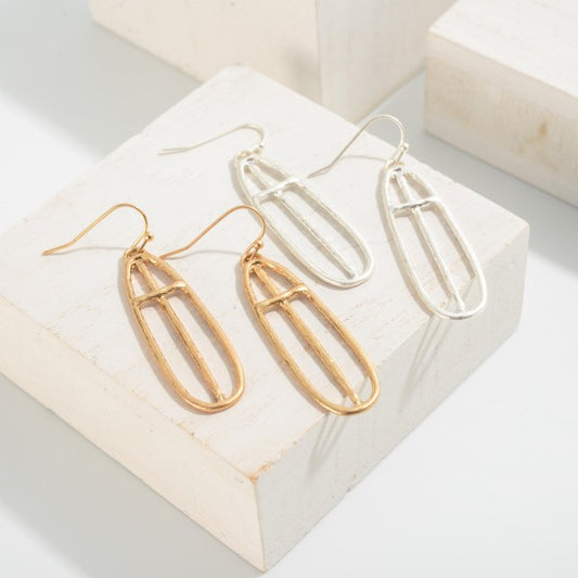 Oval Cross Drop Earrings