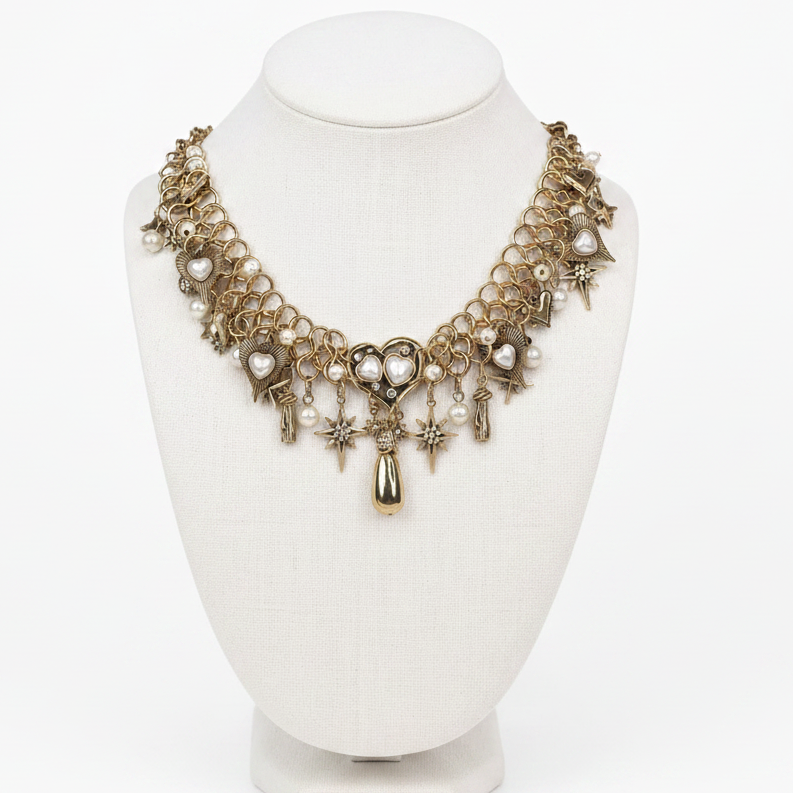 Vintage Gold Heart & Star Charm Necklace