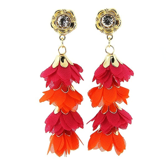 Floral Drop Earrings - Fuchsia & Orange