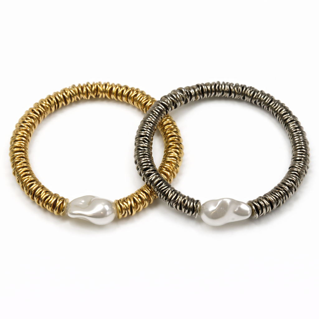 Disc Bead Bracelet with Baroque Faux Pearl