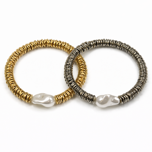 Disc Bead Bracelet with Baroque Faux Pearl