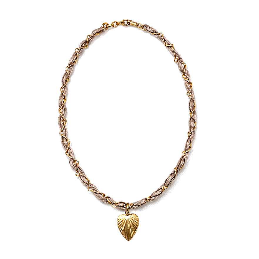 Ribbon Wrapped Chain Heart Necklace