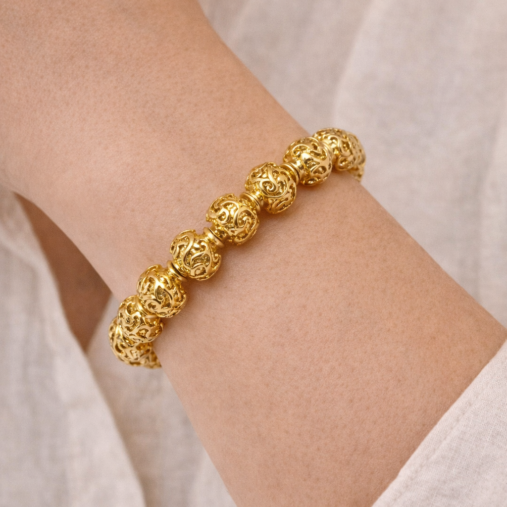 Gold Filigree Bead Stretch Bracelet
