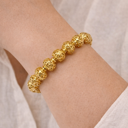 Gold Filigree Bead Stretch Bracelet