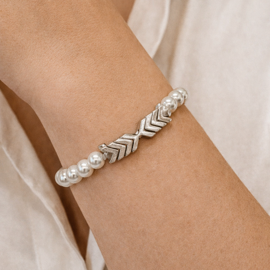 Pearl & Silver Chevron Bracelet