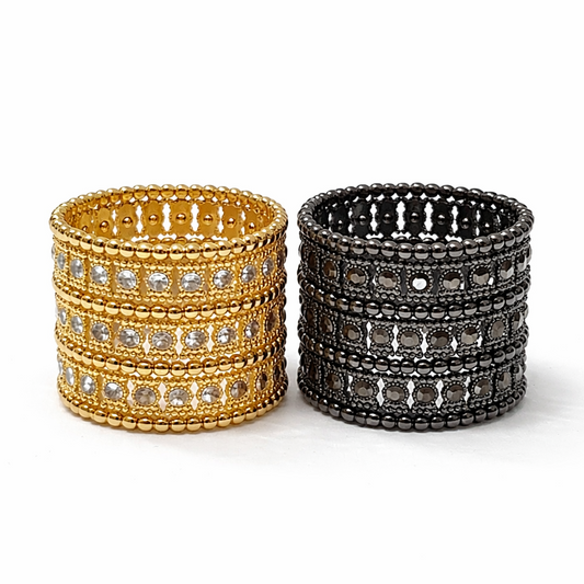 Glam Metal and Crystal-Studded Stretch Bracelet