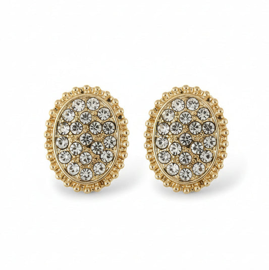 Oval Gold & Rhinestone Stud Earrings
