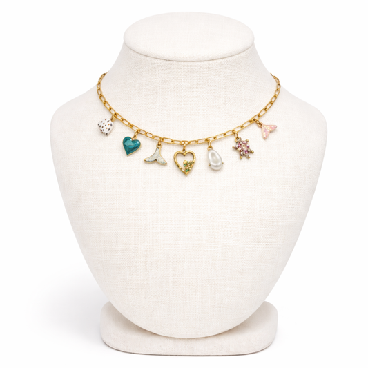 Coastal Charm Necklace with Ocean-Themed Pendants