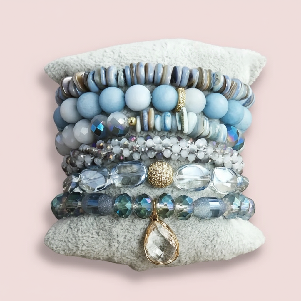 6 pc Blue Bracelet Stack with Natural Stones