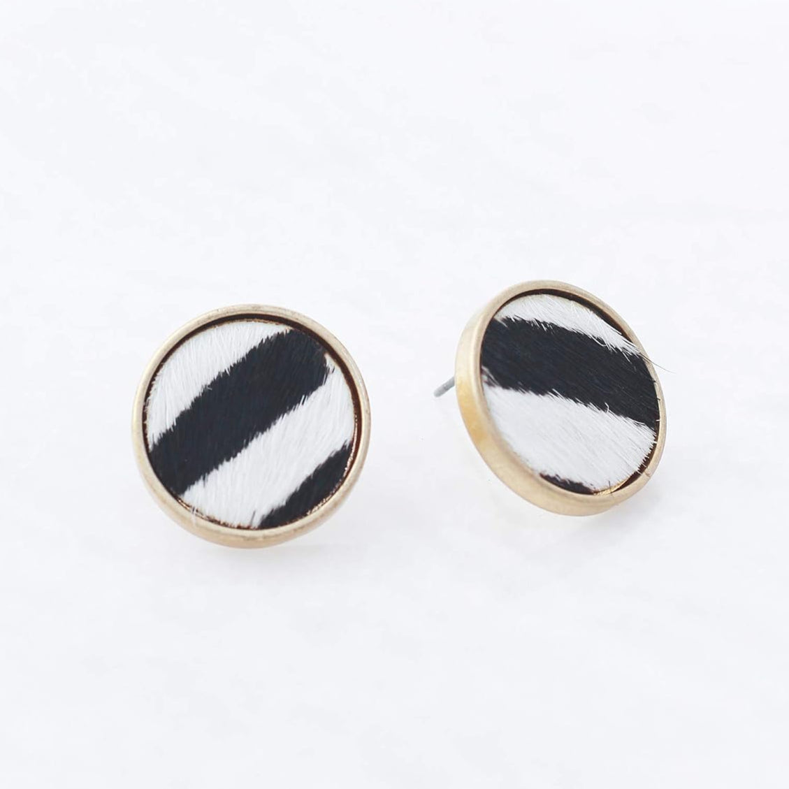 Round Cowhide Earrings - White/Brown