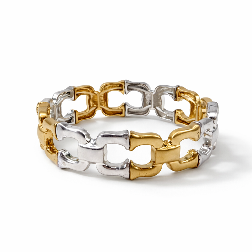 Two-Tone Chain Link Stretch Bracelet