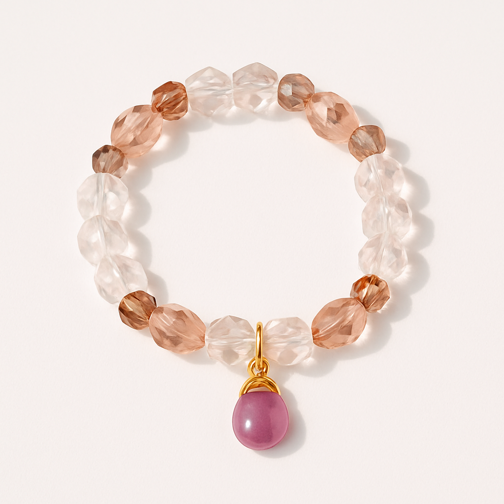 Pink Crystal Stretch Bracelet with Pink Charm