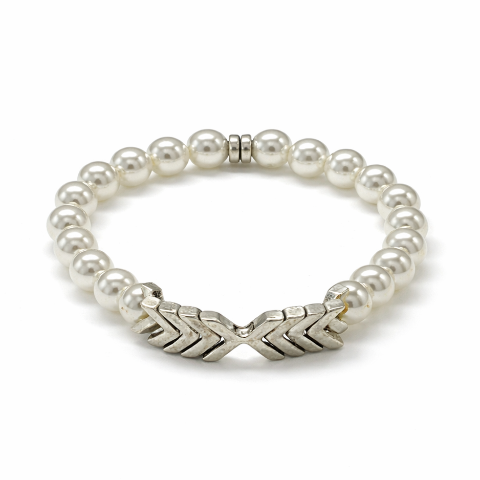 Pearl & Silver Chevron Bracelet