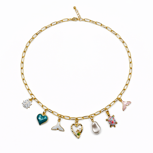 Coastal Charm Necklace with Ocean-Themed Pendants
