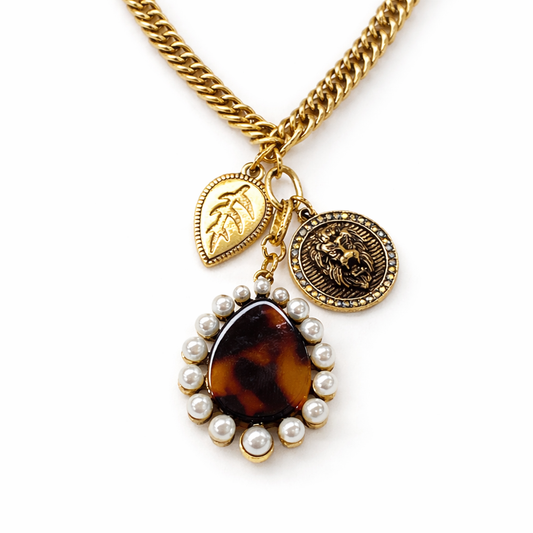 Tortoise Pearl Charm Necklace