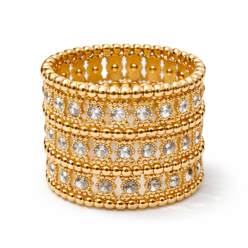Glam Metal and Crystal-Studded Stretch Bracelet