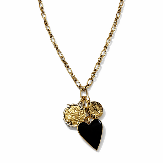 Black Enamel Heart Charm Necklace
