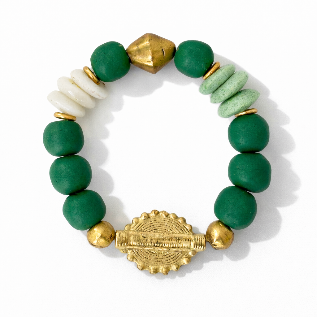 Green & White Recycled Glass Bracelet