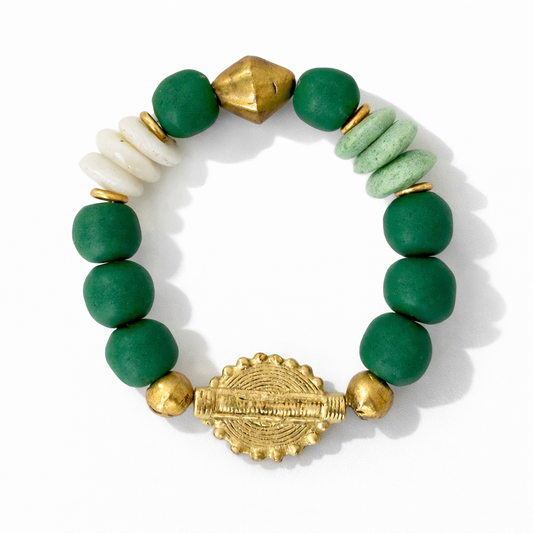 Green & White Recycled Glass Bracelet