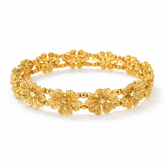 Flower Link Stretch Bracelet with Crystal Center Beads