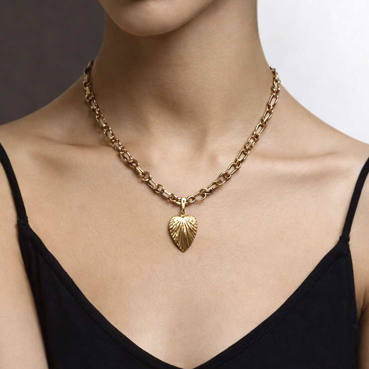 Ribbon Wrapped Chain Heart Necklace