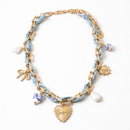 Blue Bandana Chain & Charm Necklace