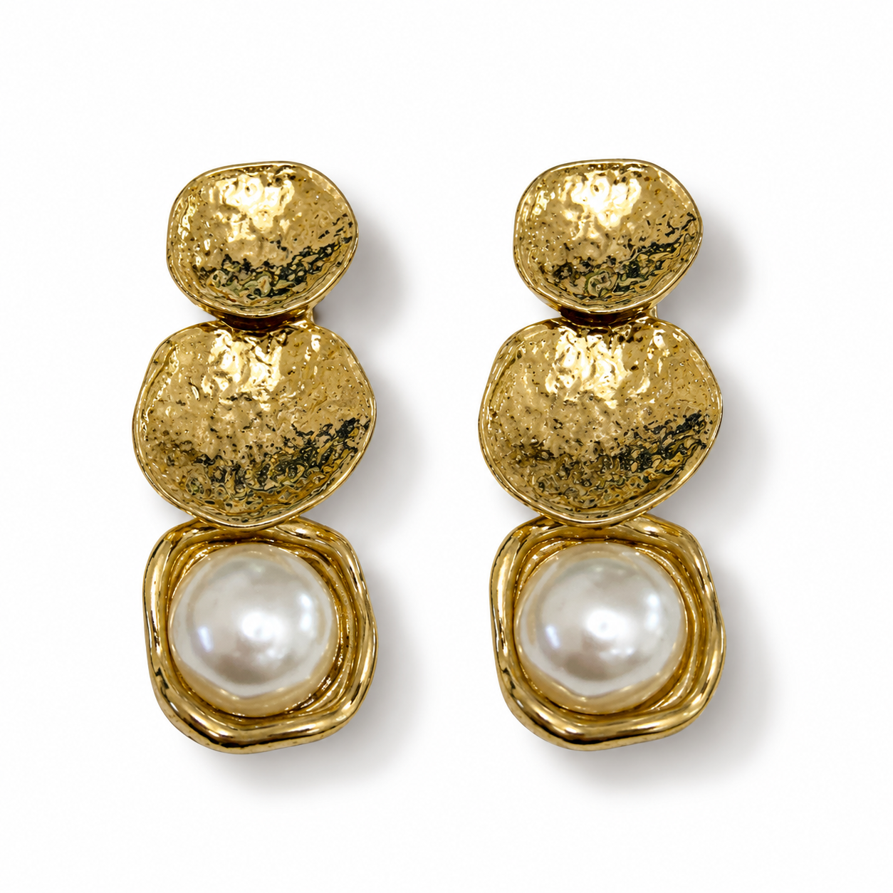 Gold Hammered Pearl Drop Earrings - ST8MENTS by Stephanie
