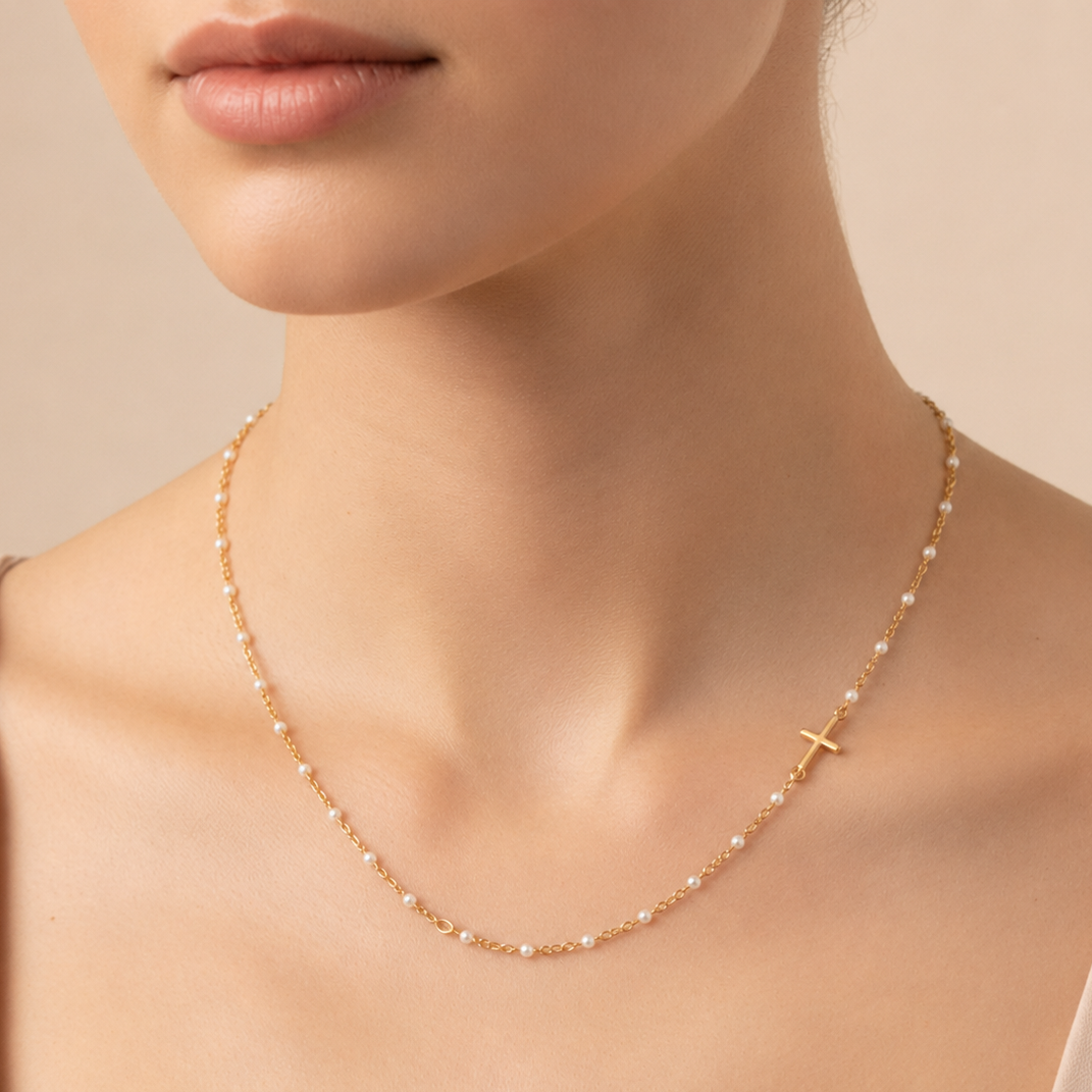 Delicate Cross with Pearl Necklace