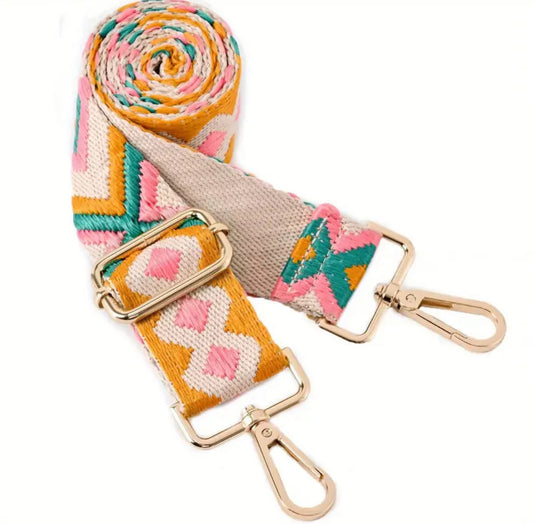 Purse/Guitar Strap - Pink, Teal, Ivory