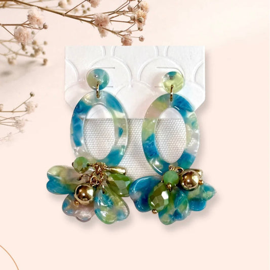 Pale Blue & Green Acrylic Drop Earrings