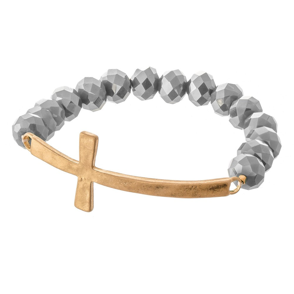 Faceted Bead Bracelet with Cross