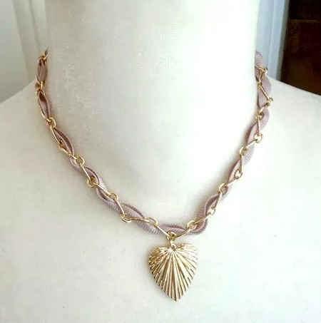 Ribbon Wrapped Chain Heart Necklace