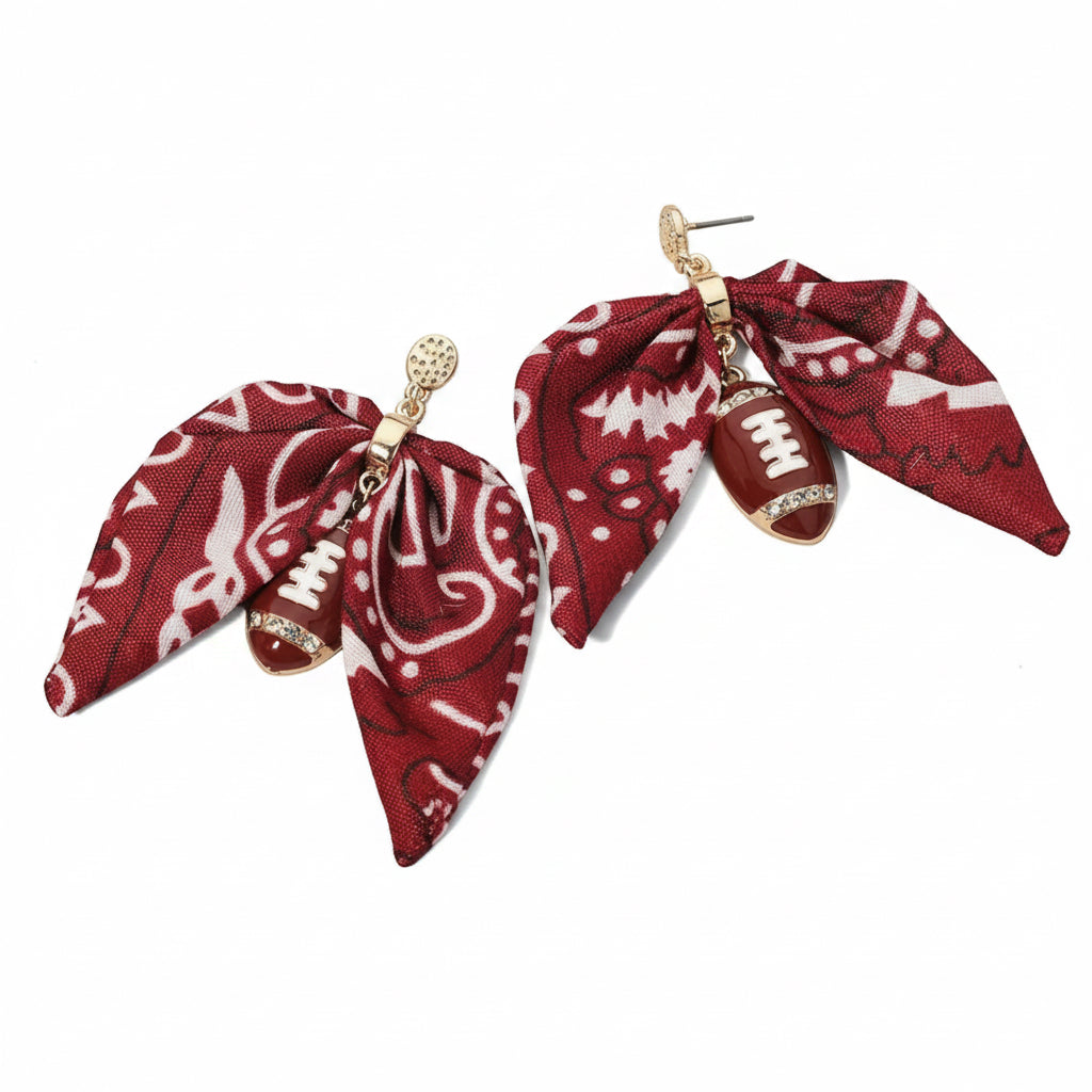 Maroon & White Football Scarf Earrings