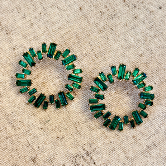 Green Crystal Sunburst Earrings