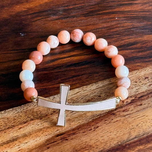 Coral Cross Stretch Bracelet